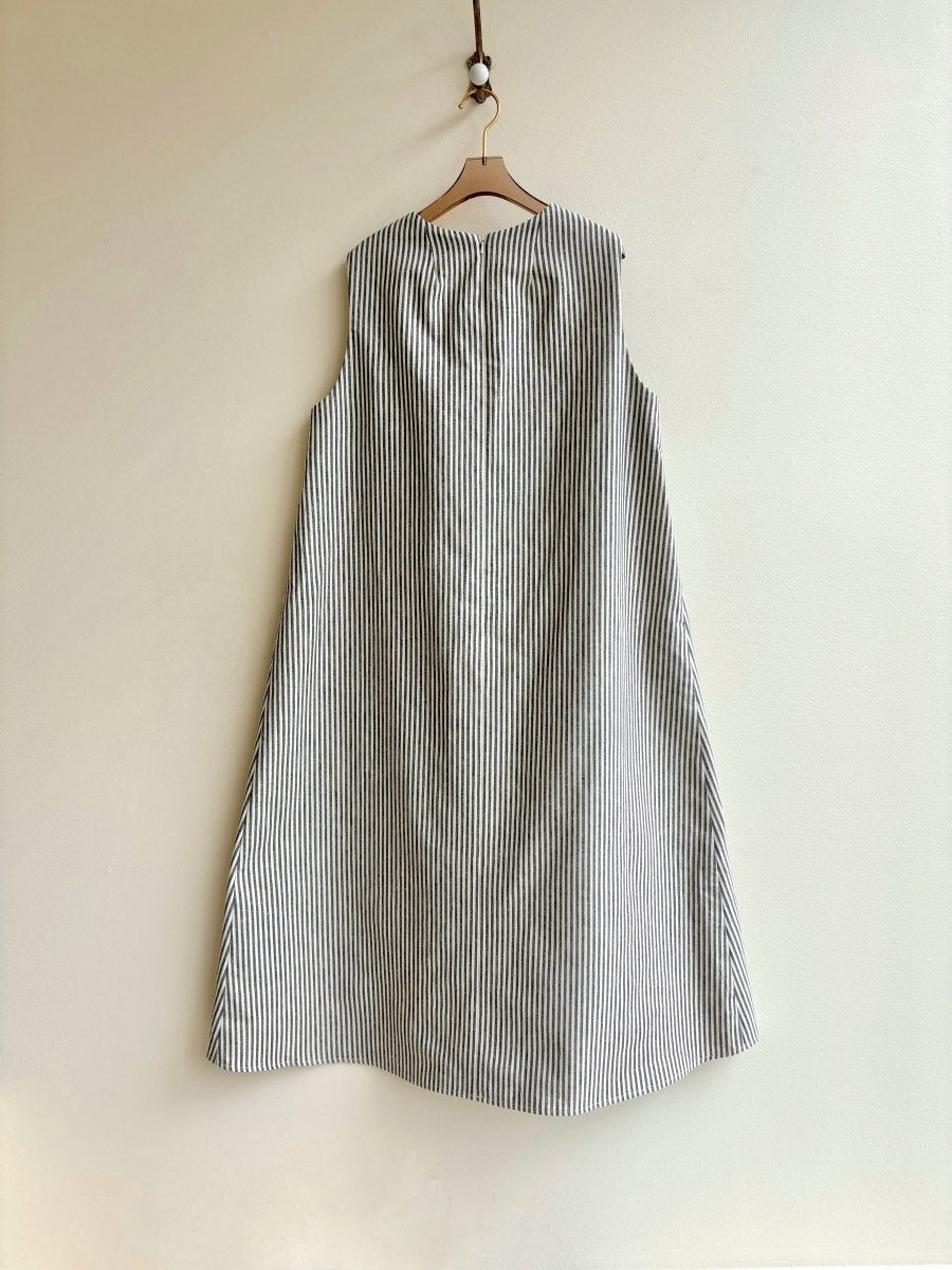 Black and Ivory Striped Chore Dress w/ Patch Pockets - Made X Hudson