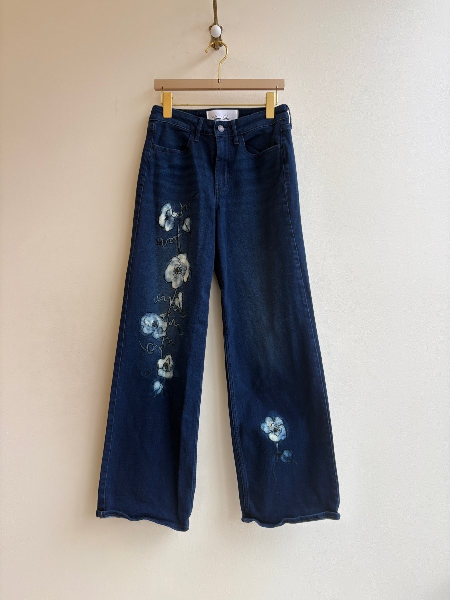 "Virginia" Navy Denim with Morning Glories | Hand Painted (Reworked) - Made X Hudson