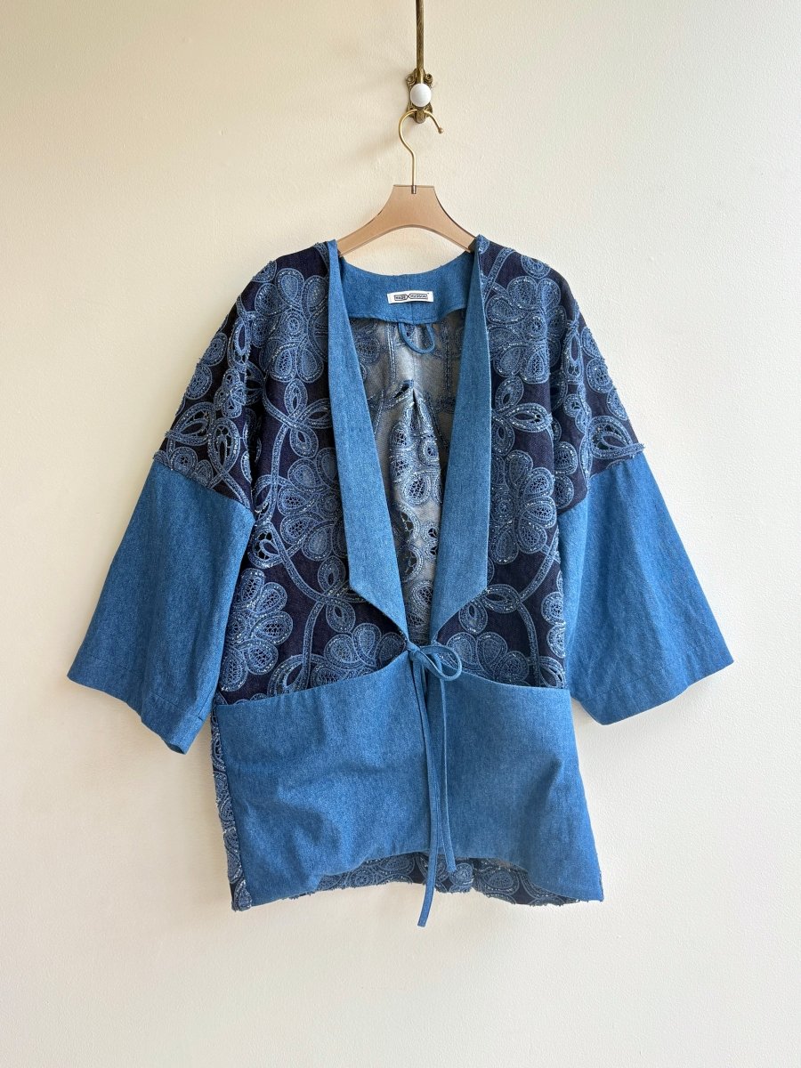 Denim & Blue Floral Embroidered Lace Chore Jacket - Made X Hudson