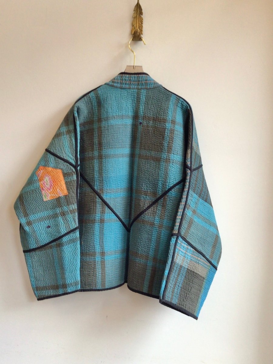 Reversible Ladhiya Quilted Jacket in Colors Green, Orange, Brown & Sky Blue, Brown, Orange - Made X Hudson