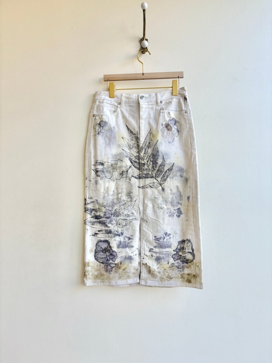 Plum & Green Denim Long Eco - Printed & Hand Drawn Skirt (Reworked) - Made X Hudson