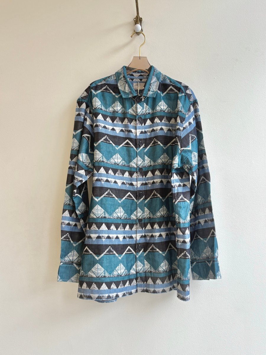 Thaddeus O'Neil | Teal and Black Geometric Button Up Shirt (Vintage) - Made X Hudson