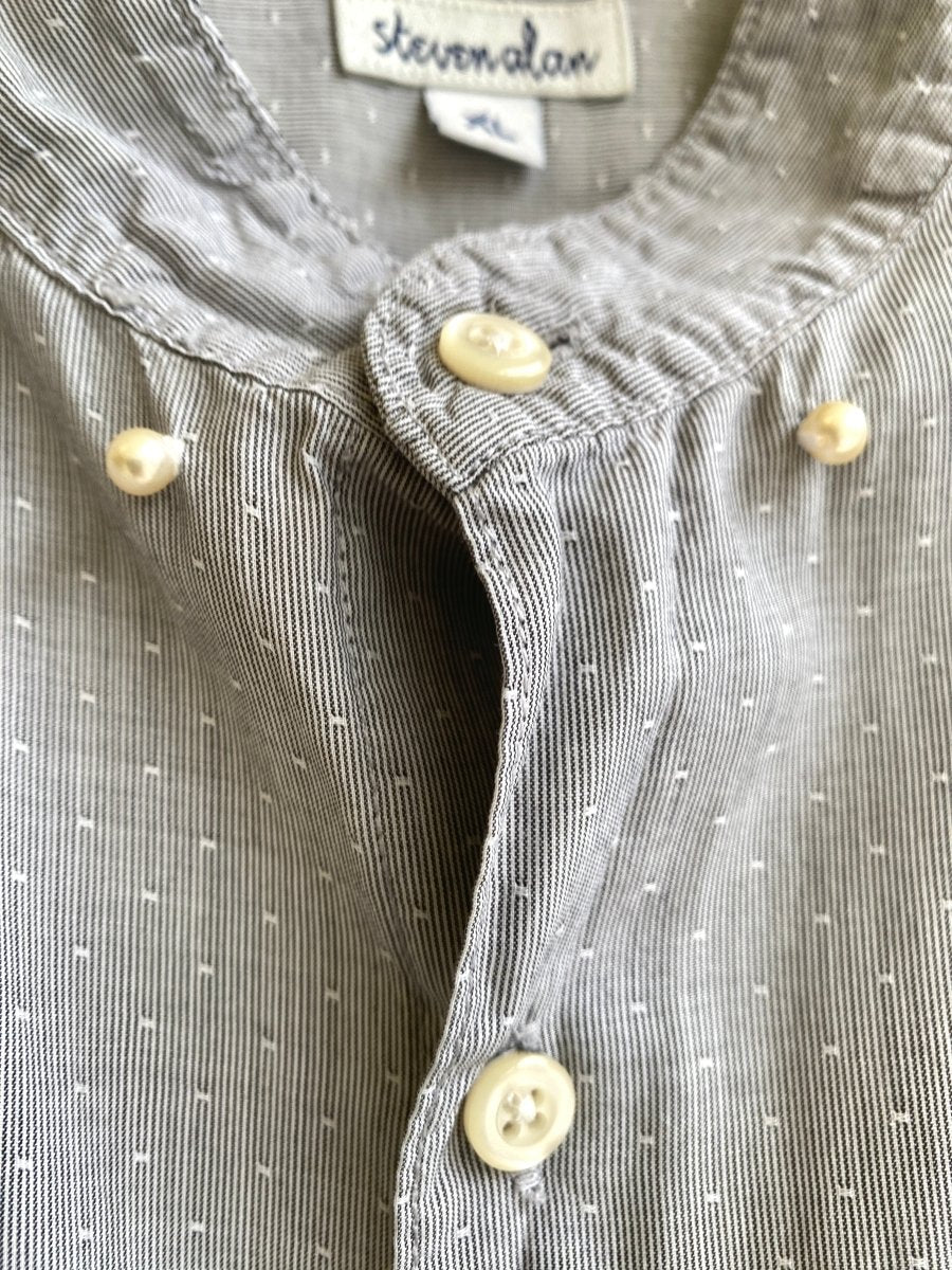 Grey Spotted Annette Crop Top w/Double Pearl Accents - Made X Hudson