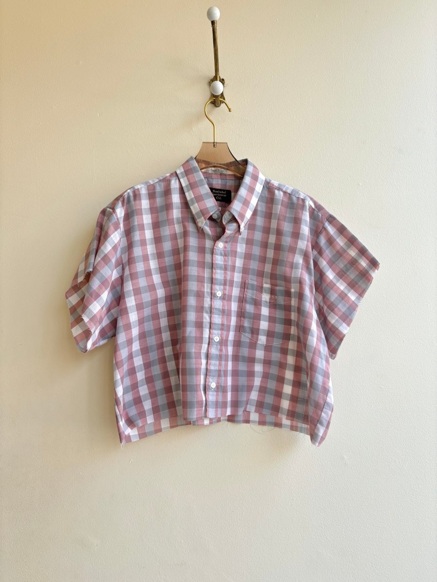 Salmon Plaid Short Sleeve Annette Crop Top (Reworked) - Made X Hudson