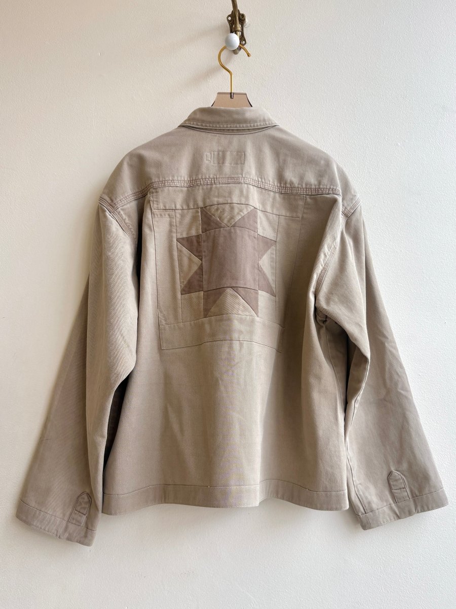 Wheat Shirtjacket w/ Tonal Star Quilt Patch and Patch Pockets (Reworked) - Made X Hudson