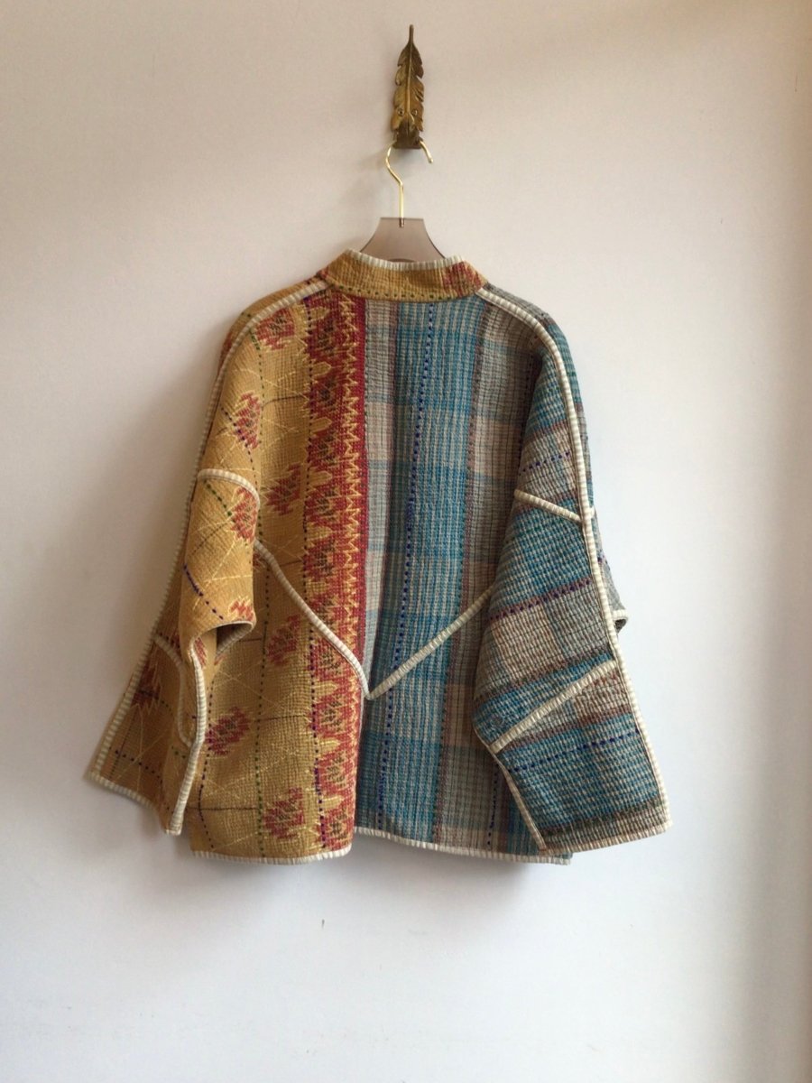 Reversible Ladhiya Quilted Jacket in Colors Brick, Green, Orange & Tan, Blue, Red, Purple - Made X Hudson