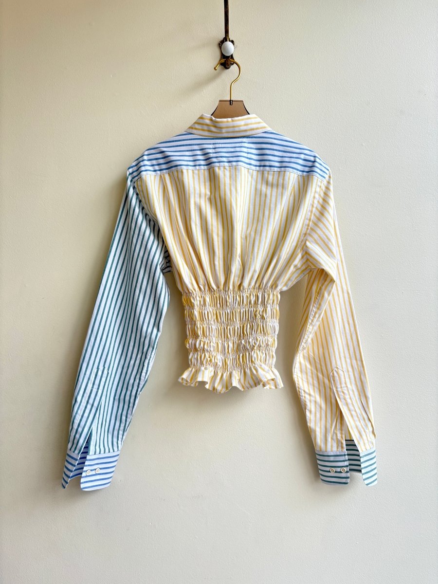 The George Top | Multi - Color Stripe Button Down Top w/ Smocked Waist (Reworked - Made X Hudson