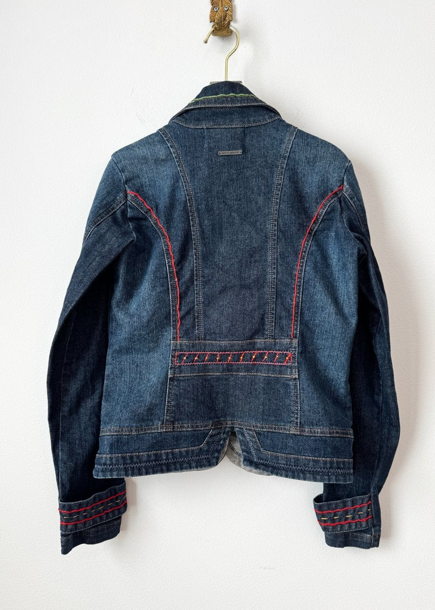 Cherry, Gold and Mint Embroidered Denim Blazer (Reworked) - Made X Hudson