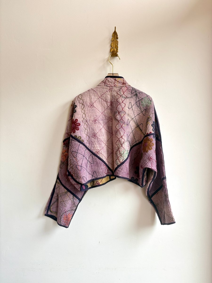 Reversible Kaira Suzani Quilted Cropped Jacket in Colors Yellow, Lavender, Burgundy, Moss & Lavender, Navy, Burgundy, Moss - Made X Hudson