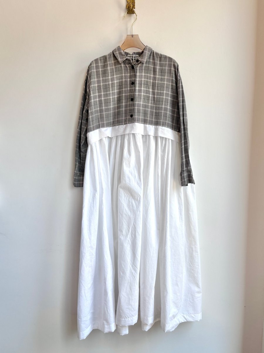 Empire Shirtwaist Dress in Black and Grey Glen Plaid & White (Reworked) - Made X Hudson