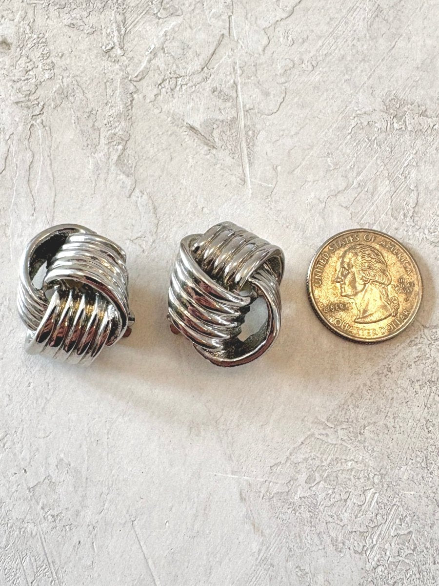 Silver Tone Classic Big Knots Clip On Earrings (Vintage) - Made X Hudson