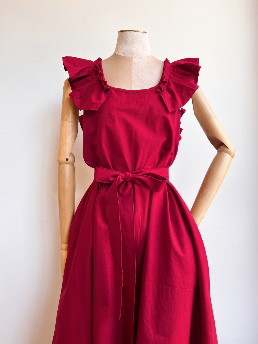 Sweet Cherry Sleeveless Keyhole Back Ruffle Dress w/ Belt - Made X Hudson