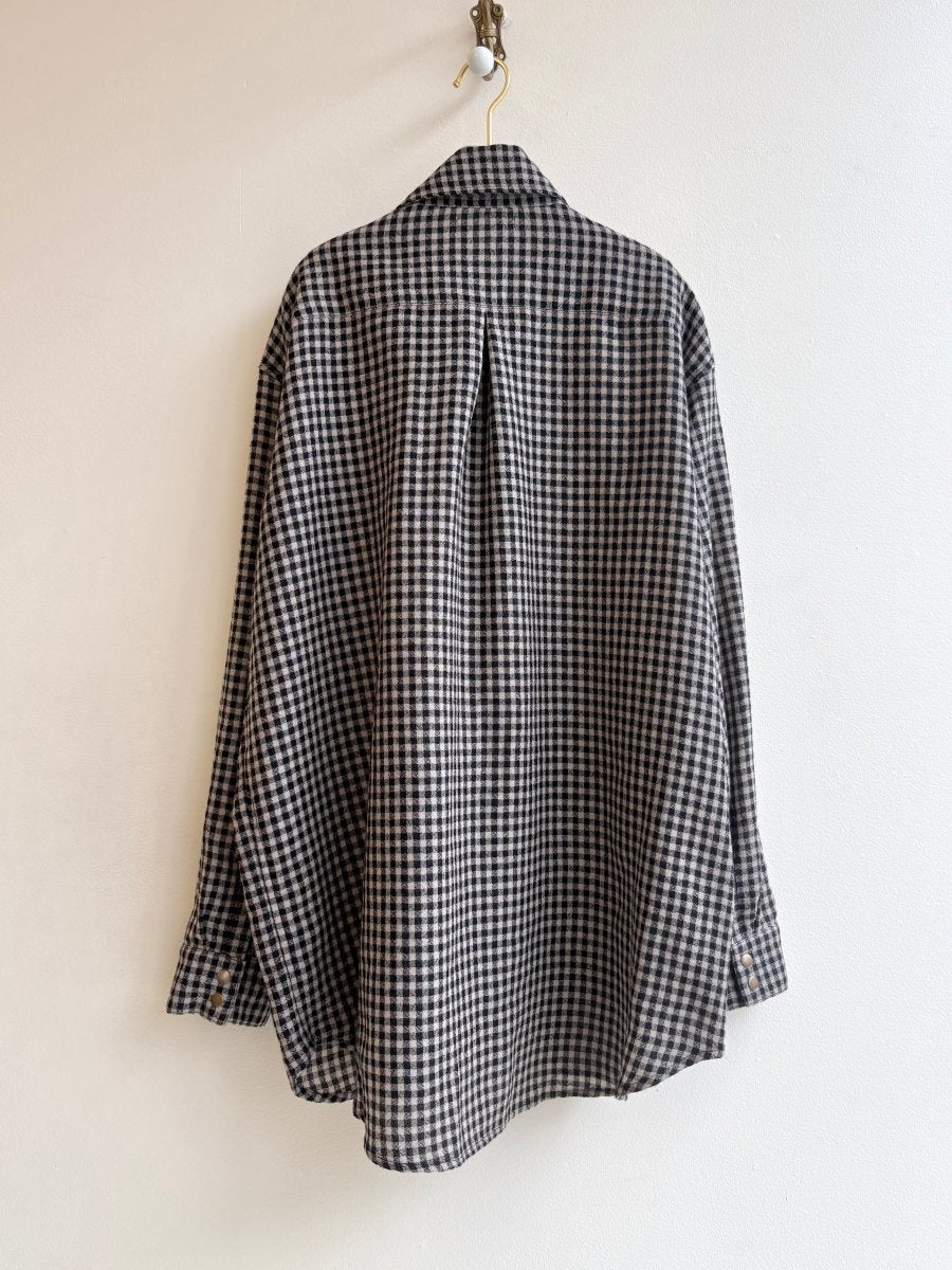 Utility Shirt Snap Up in Black & Tan Checkered Pattern w/ Patch Pockets - Made X Hudson