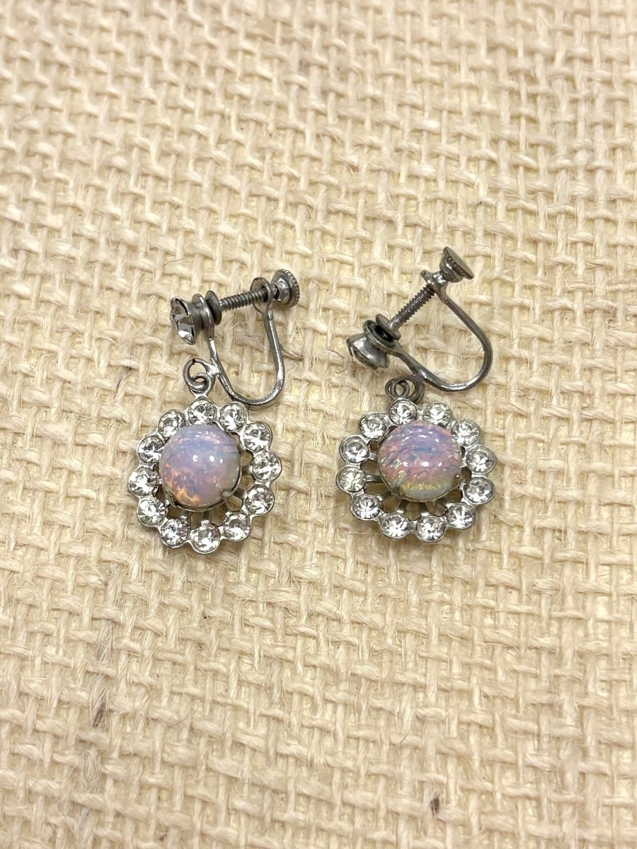 Mauve & Clear Stone Dangle Screw Back Earrings (Vintage) - Made X Hudson