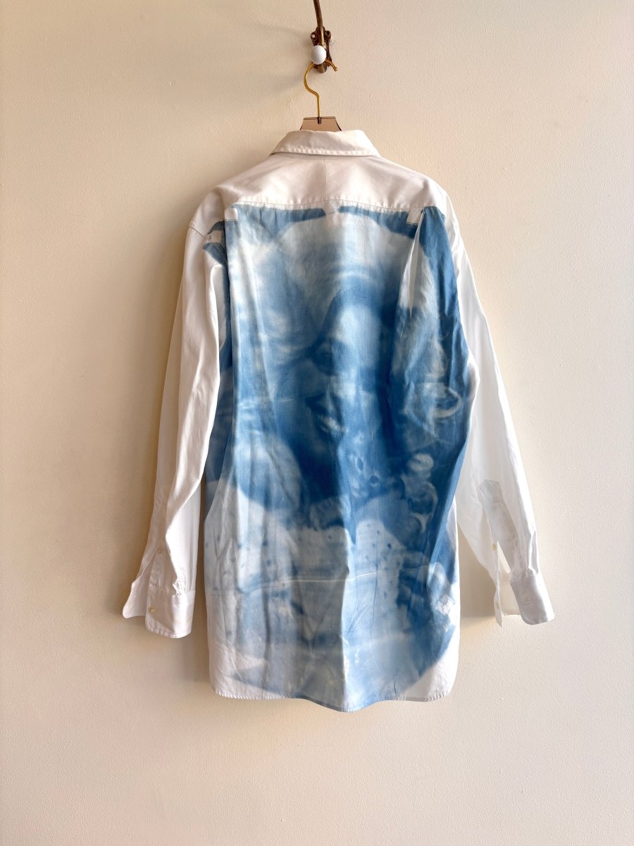 Dolly Parton and Kitten | Cyanotype Printed White Button - Up Shirt (Reworked) - Made X Hudson