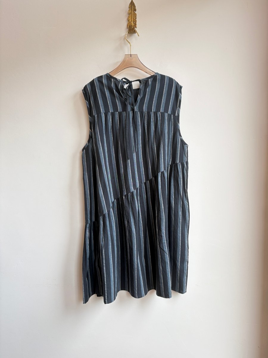 Anan Short Gathered Dress in Blue Tarmac Stripe - Made X Hudson