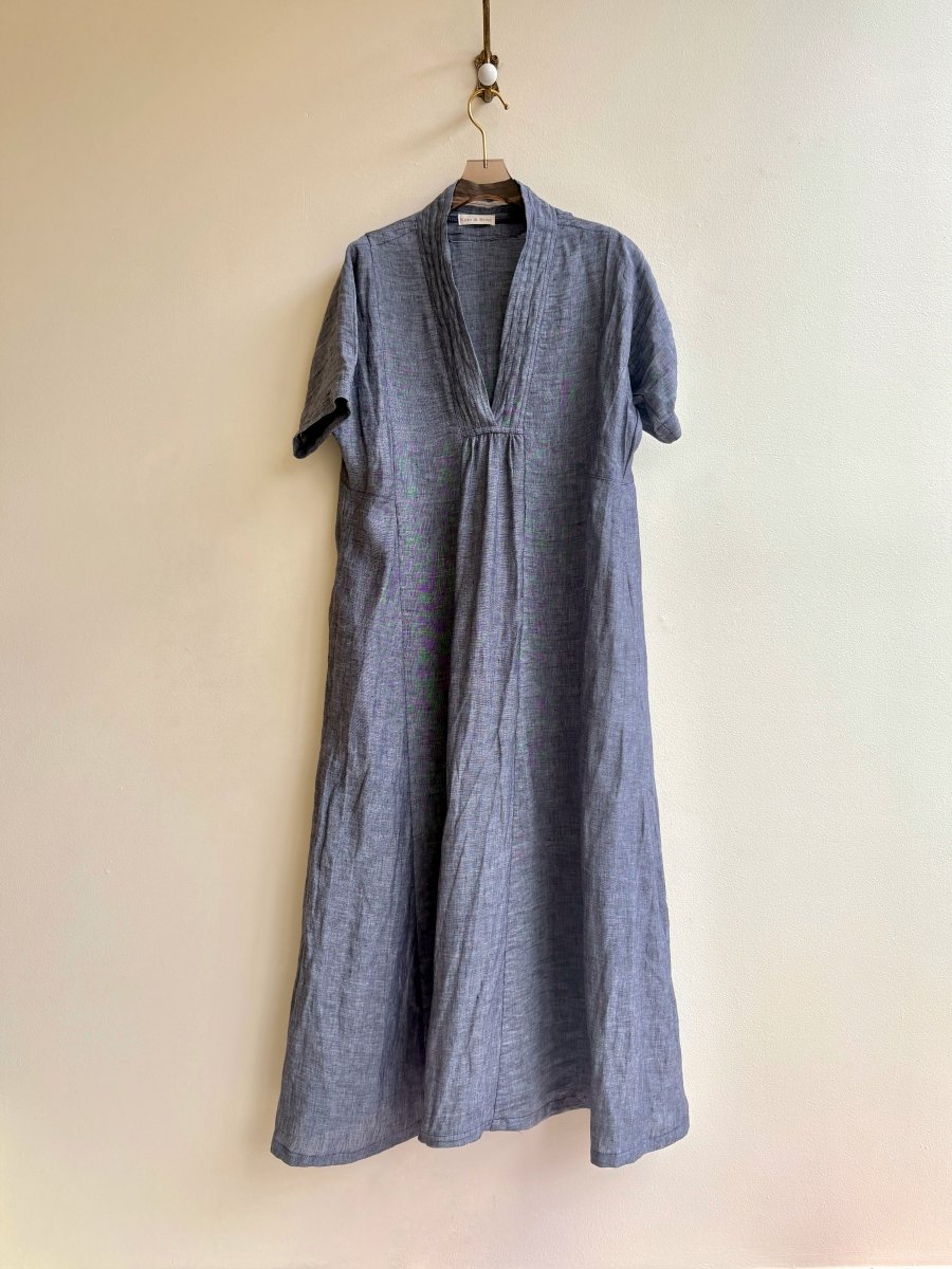 Deep V - Neck Chambray Zero Waste Caftan Dress - Made X Hudson