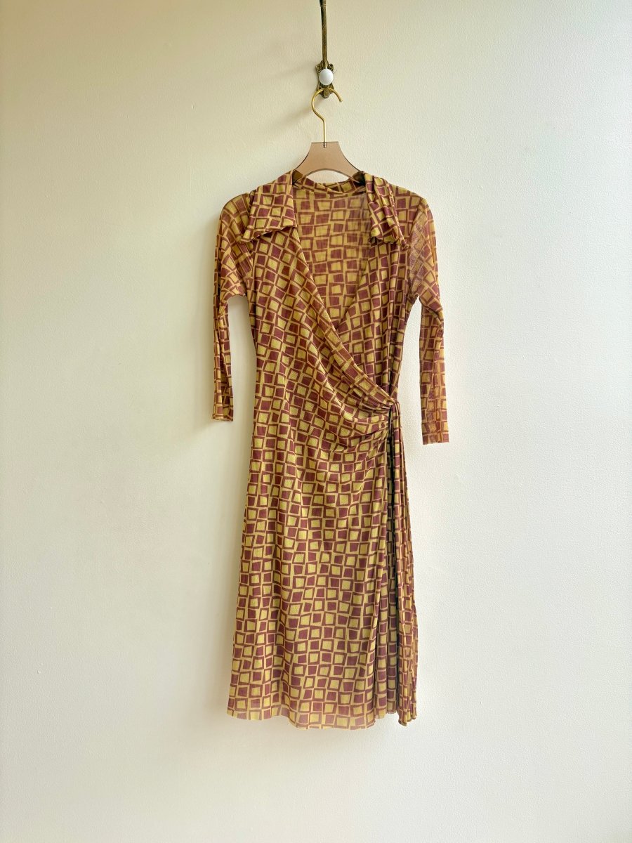 Brick & Mustard Retro Checkerboard Wrap Dress (Vintage) - Made X Hudson