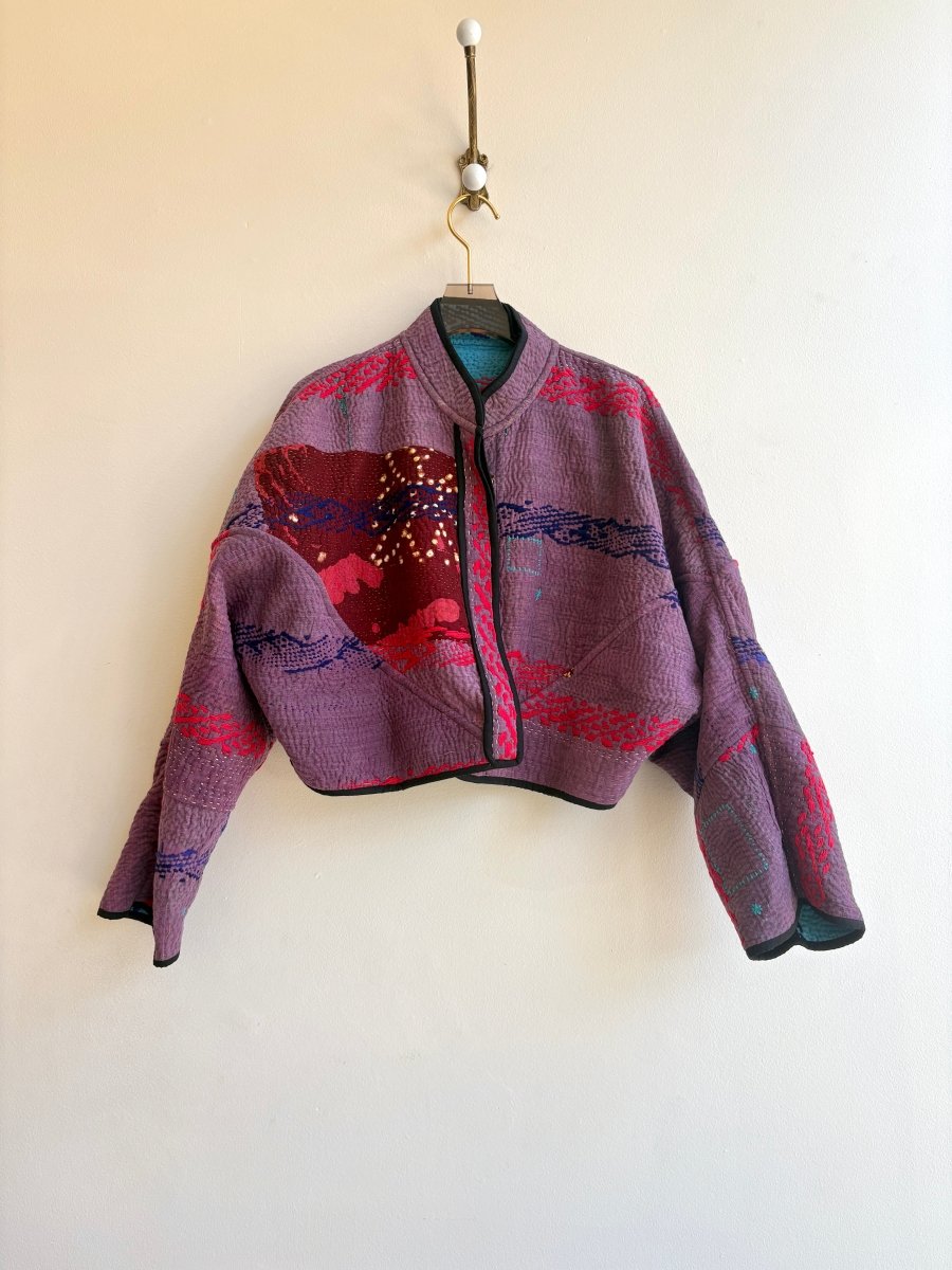 Reversible Kaira Quilted Cropped Jacket in Colors Aqua, Navy, Red & Purple, Rust, Navy, Teal - Made X Hudson