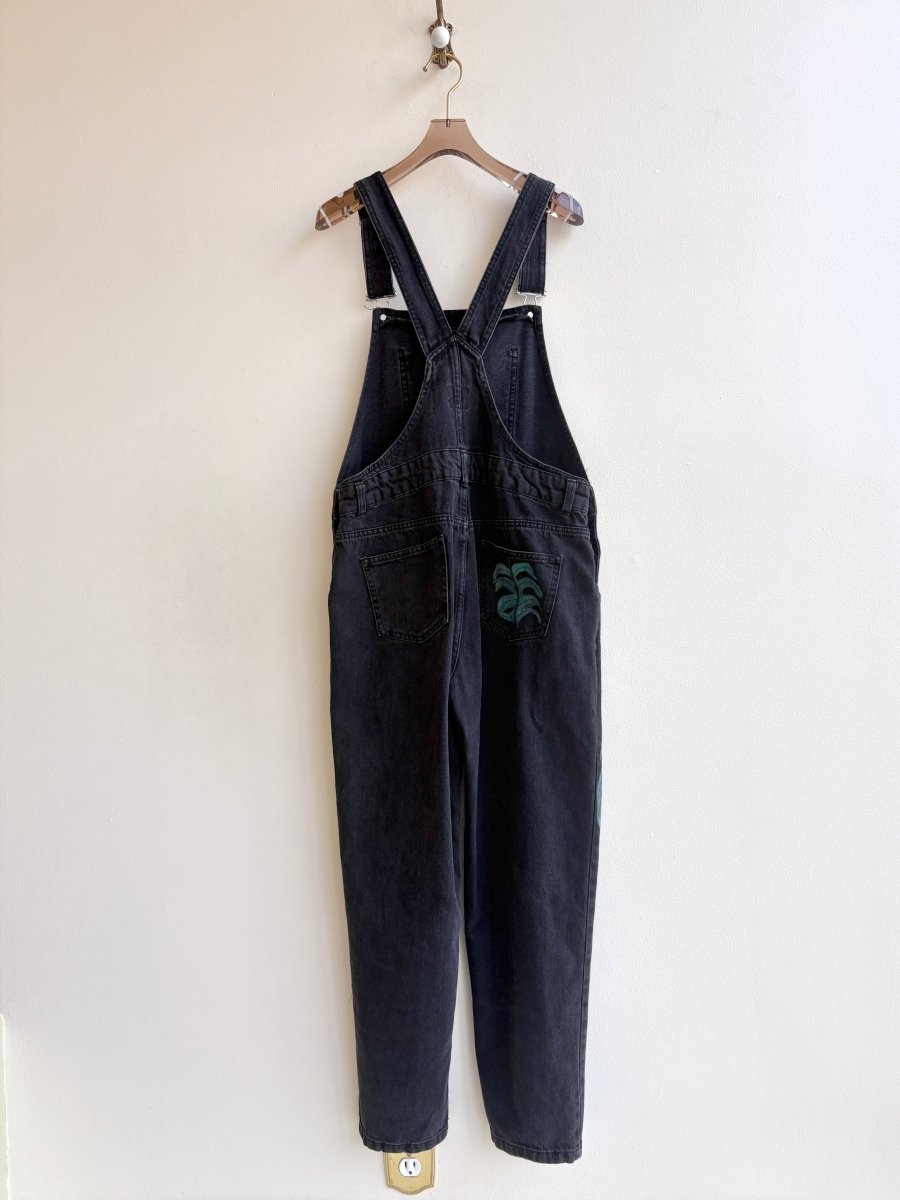 Monstera Black Overalls | Hand Painted (Reworked) - Made X Hudson
