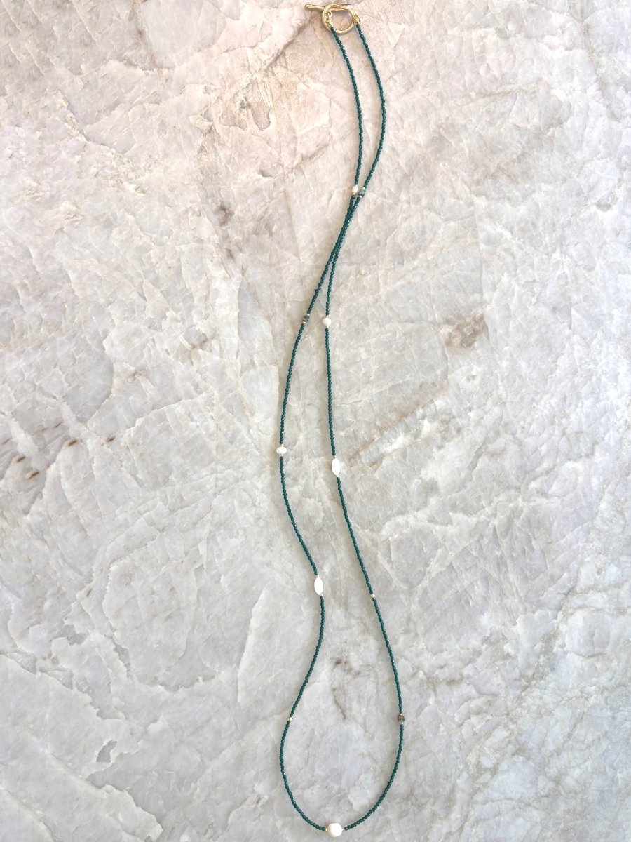 Freshwater Pearl and Green Aventurine Long Necklace - Made X Hudson