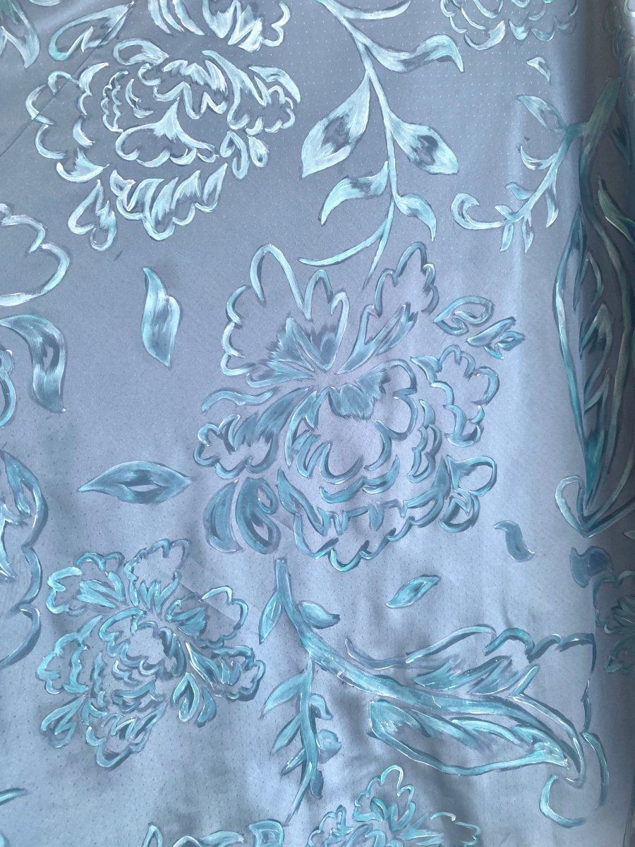 Hand - Painted Strolling Tent Dress w/ Flutter Sleeve & Hand Embroidery (Pale Blue) - Made X Hudson