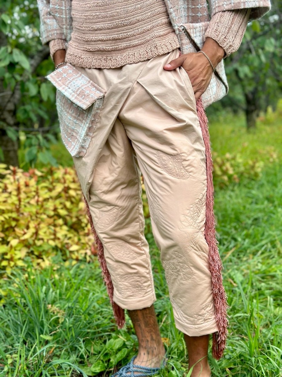 Cotton Quilted Wool Tweed Pocket Pant with Crystal & Fringe Accent - Made X Hudson