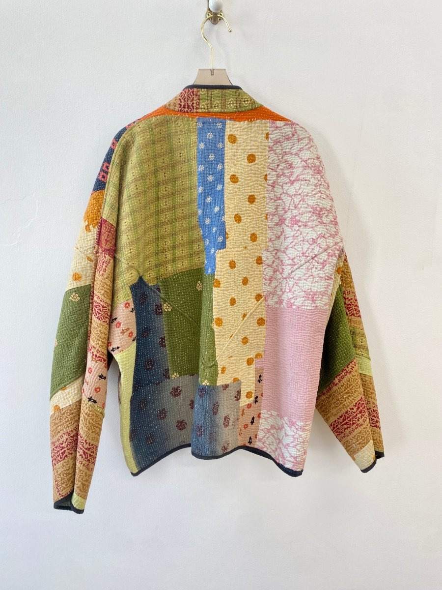 Reversible Ladhiya Quilted Jacket in Colors Orange, Pink, Blue, Green & Orange, Green, Tan - Made X Hudson