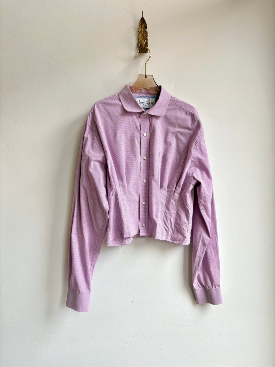 The Kevin Top | Dusty Pink Micro Plaid Button Down Top w/ Gathered Waist (Reworked) - Made X Hudson