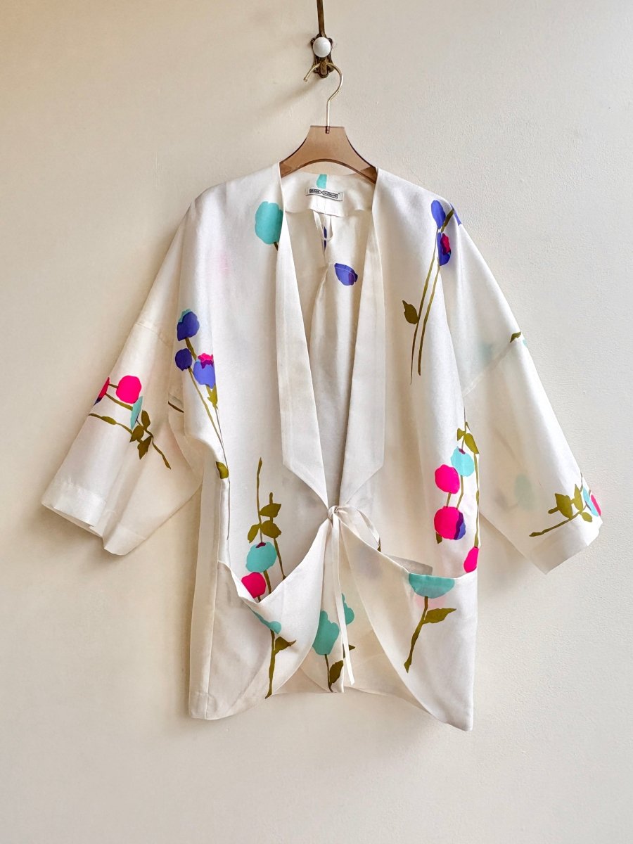 Mod Pink and Blue Poppy Floral Cream Chore Jacket - Made X Hudson