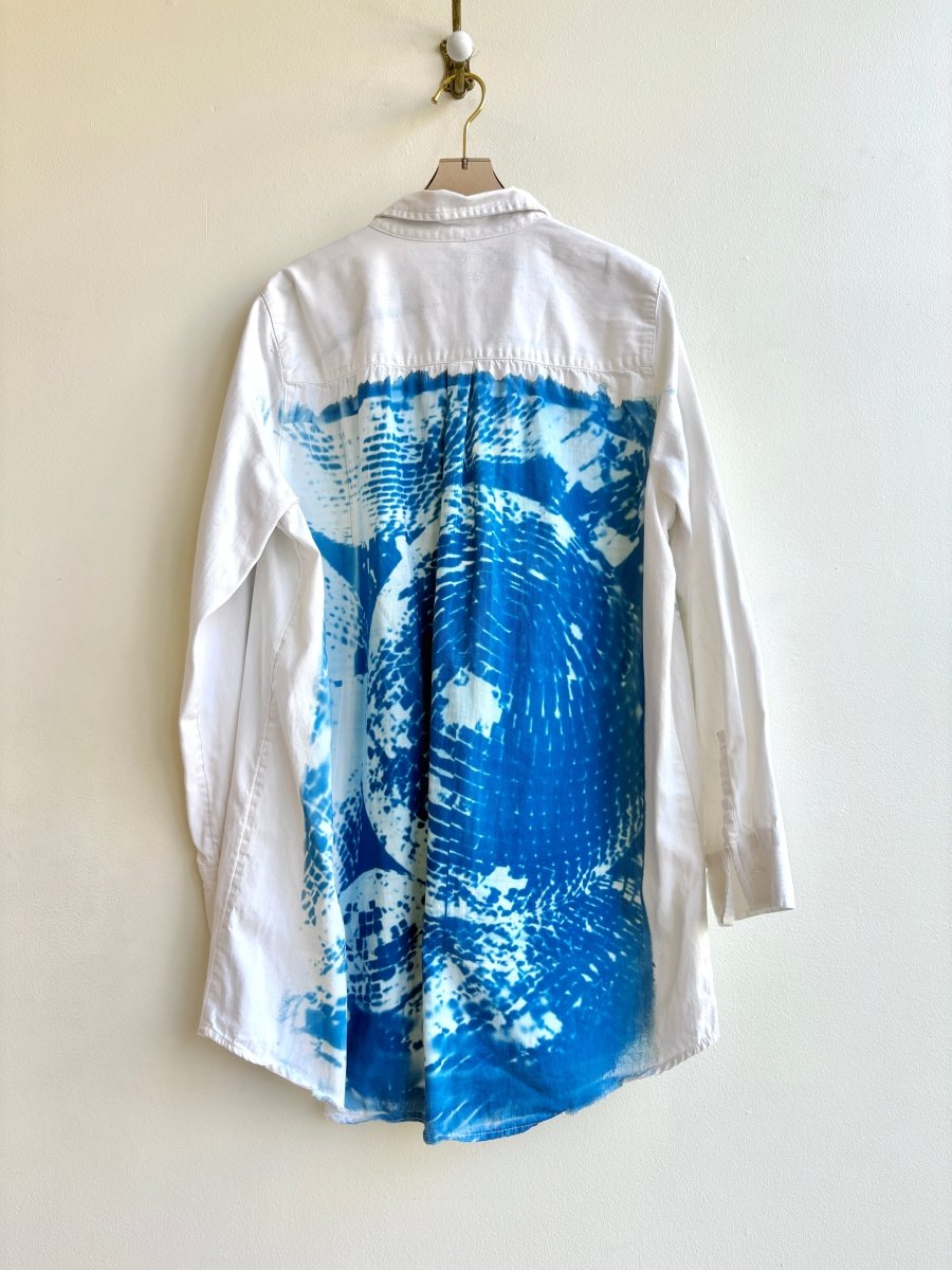 Disco Ball Cyanotype White Denim Button-Up Shirt (Reworked) - Made X Hudson