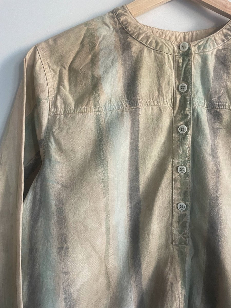 Hand - Painted Cotton Three Quarter Button Up - Mint Stripes - Made X Hudson