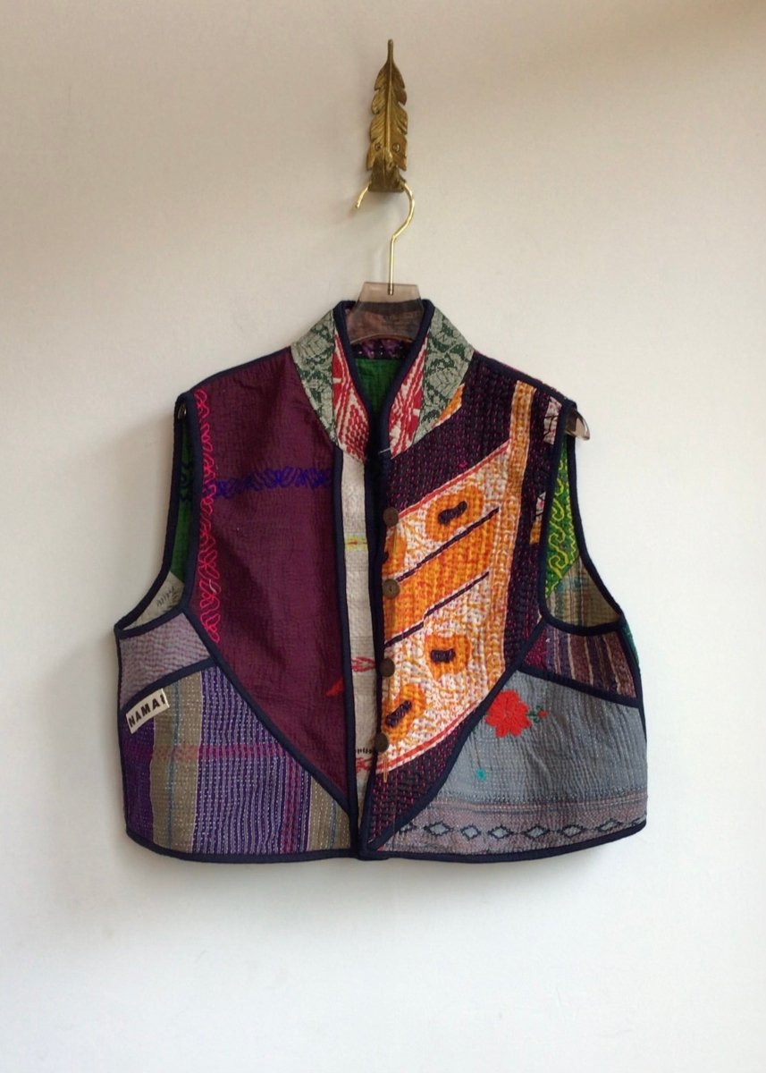 Reversible Kaira Quilted Cropped Vest in Colors Red, Orange, Teal, Burgundy, Grey & Green, Blue, Purple, Cream - Made X Hudson
