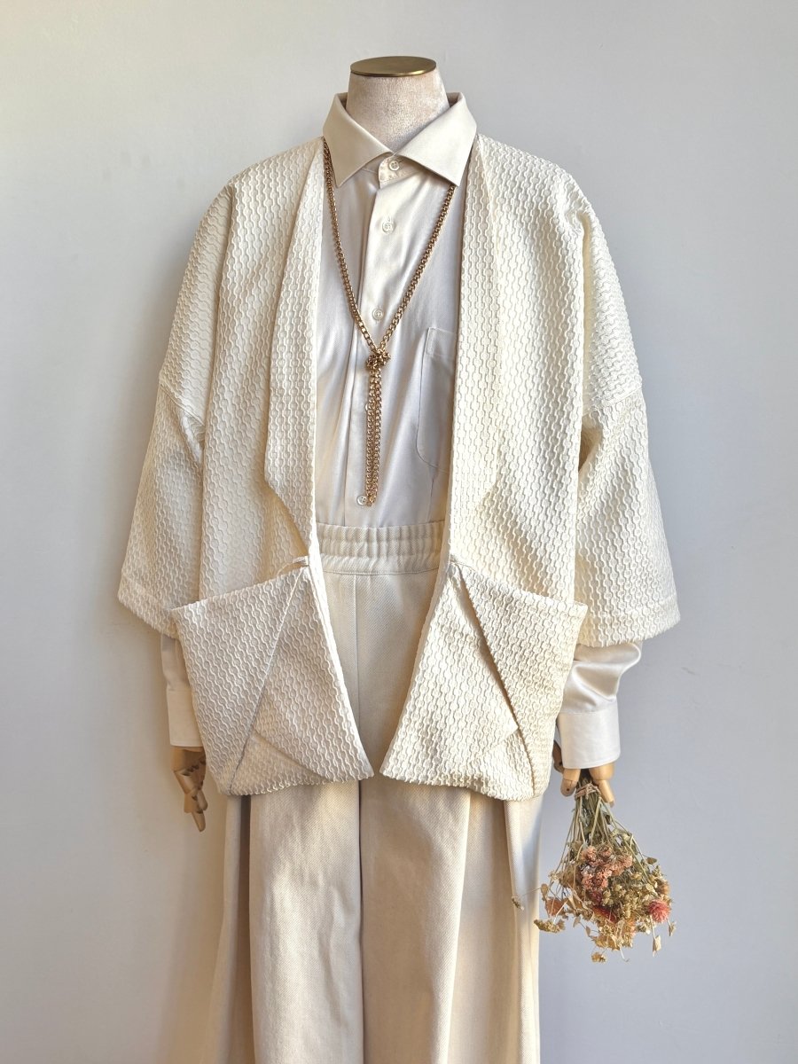 Ivory Circular Novelty Fabric Chore Jacket - Made X Hudson