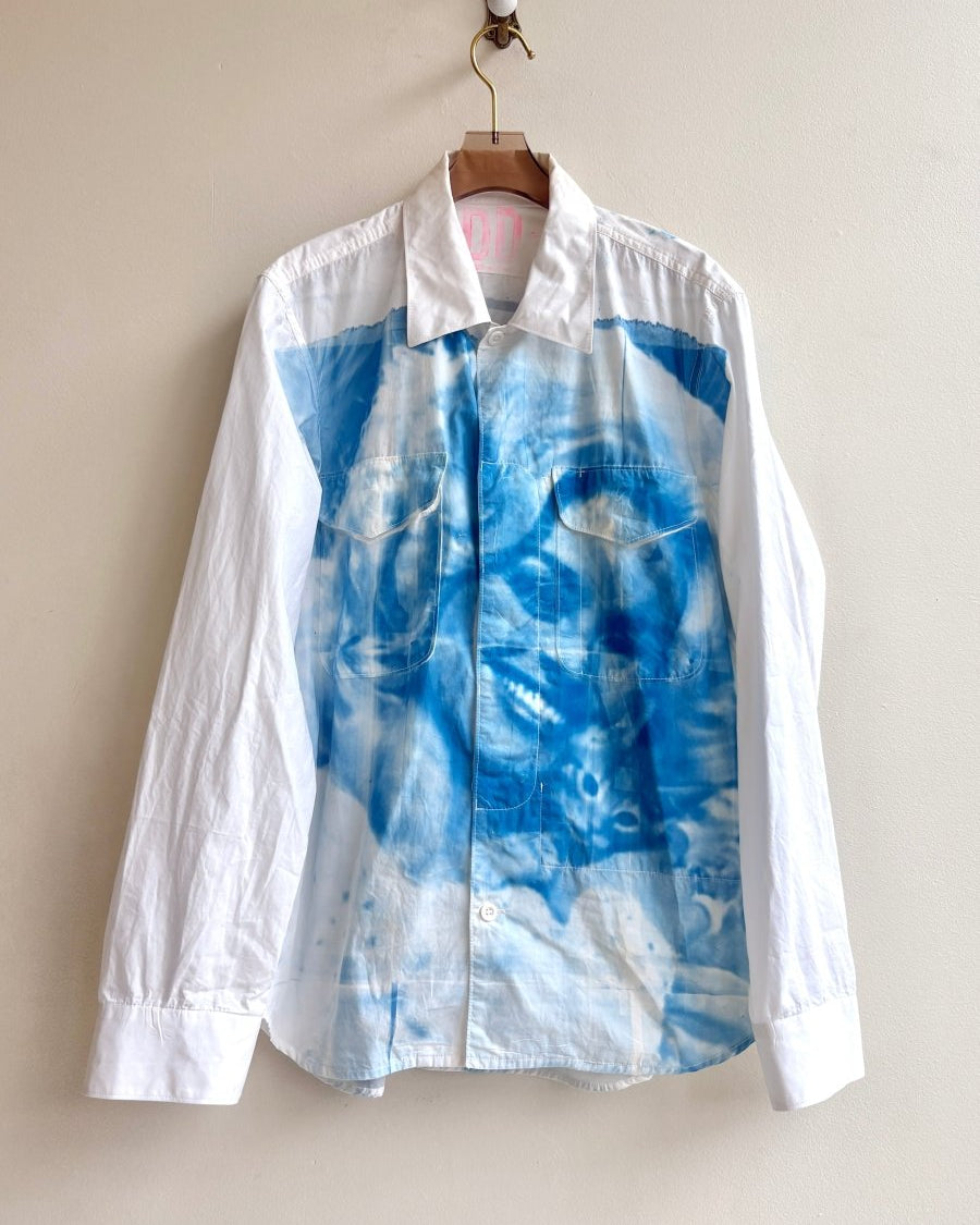 White Dolly Parton and Kitten Blue Cyanotype Button - Up Shirt Double Pockets (Reworked) - Made X Hudson