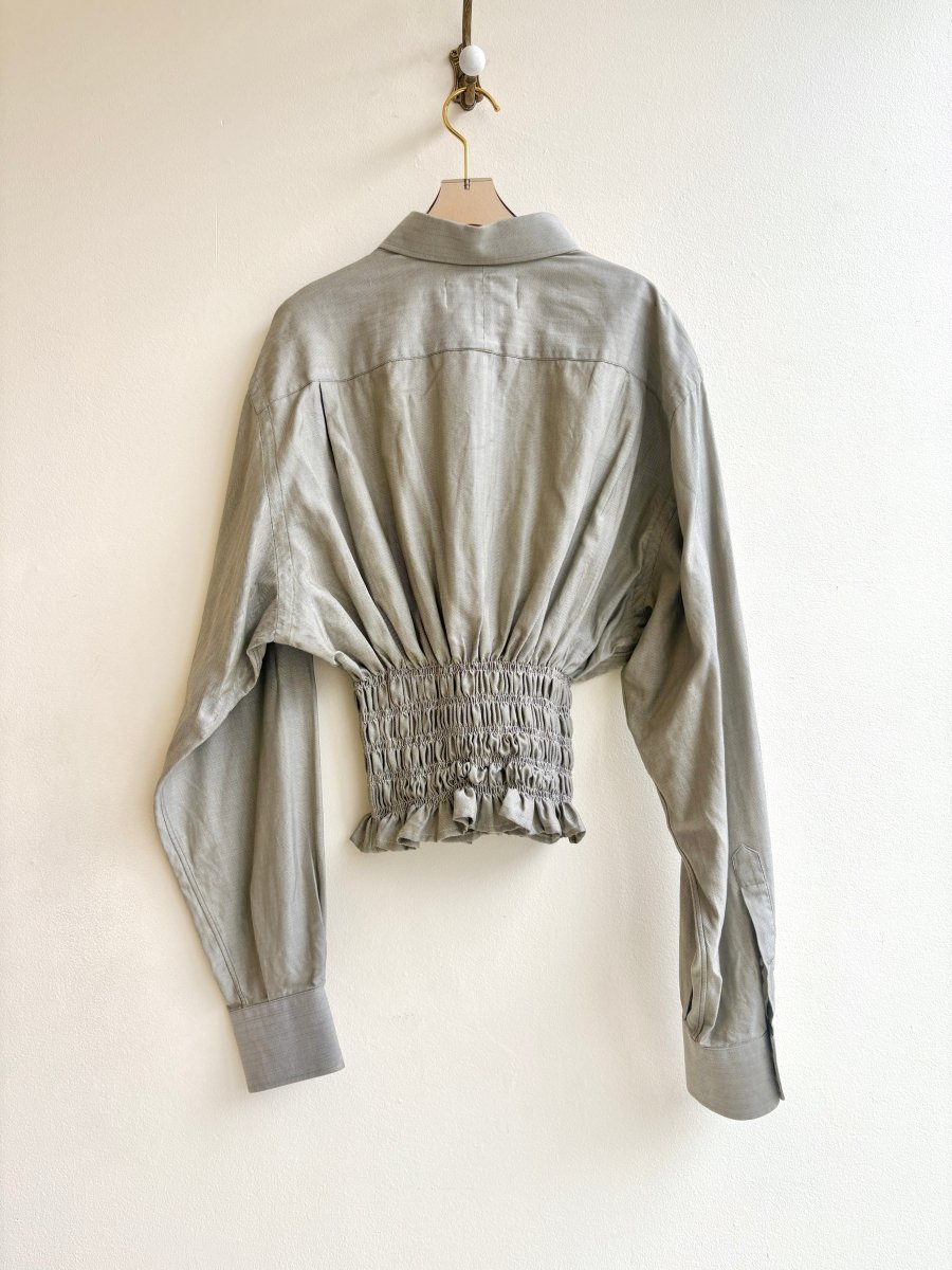 The George Top | Slate/Olive Button Down Top w/ Smocked Waist (Reworked) - Made X Hudson