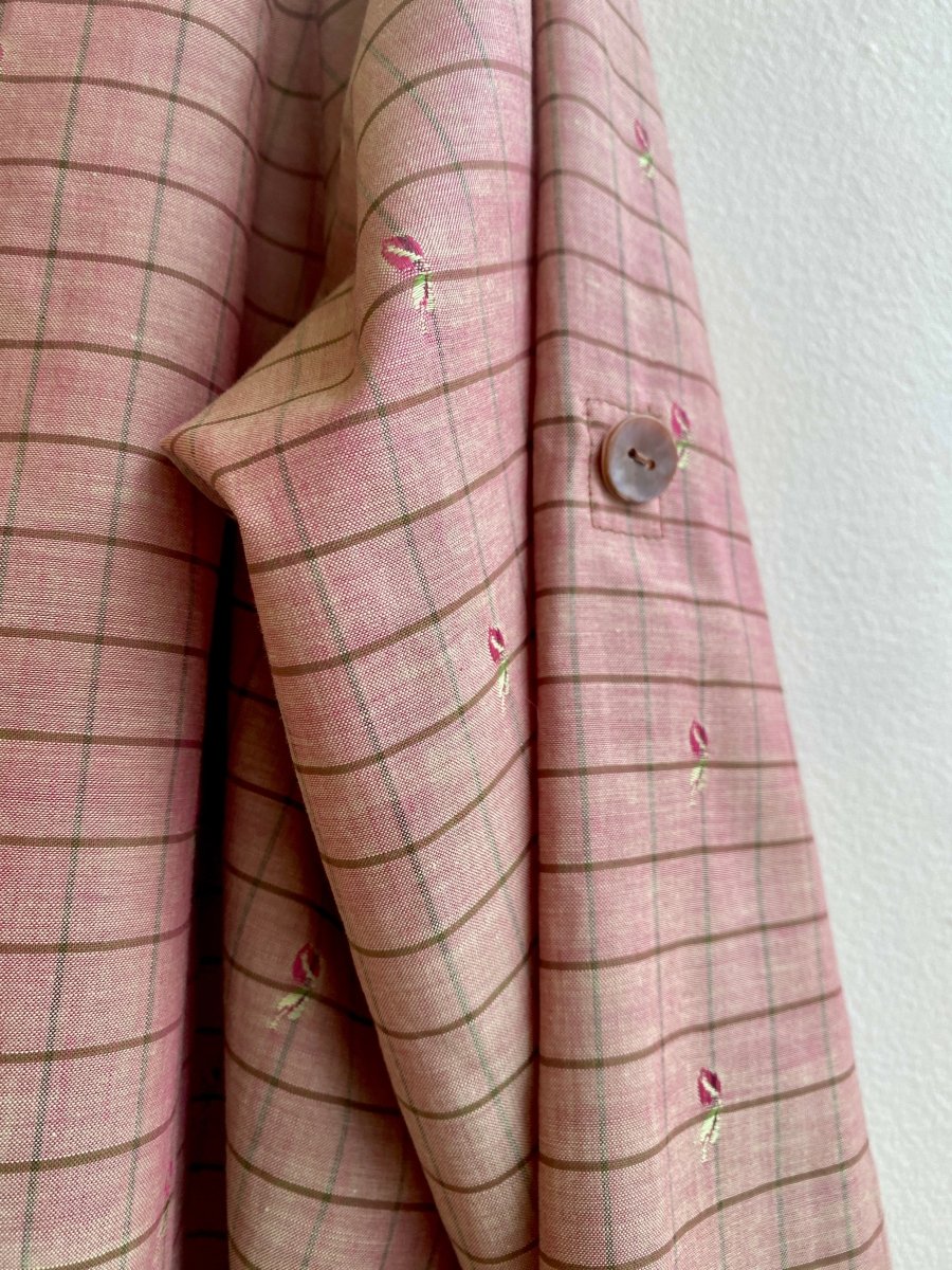 Iridescent Brown/Rose Plaid Handkerchief Hem Shirt w/ Patch Pockets - Made X Hudson