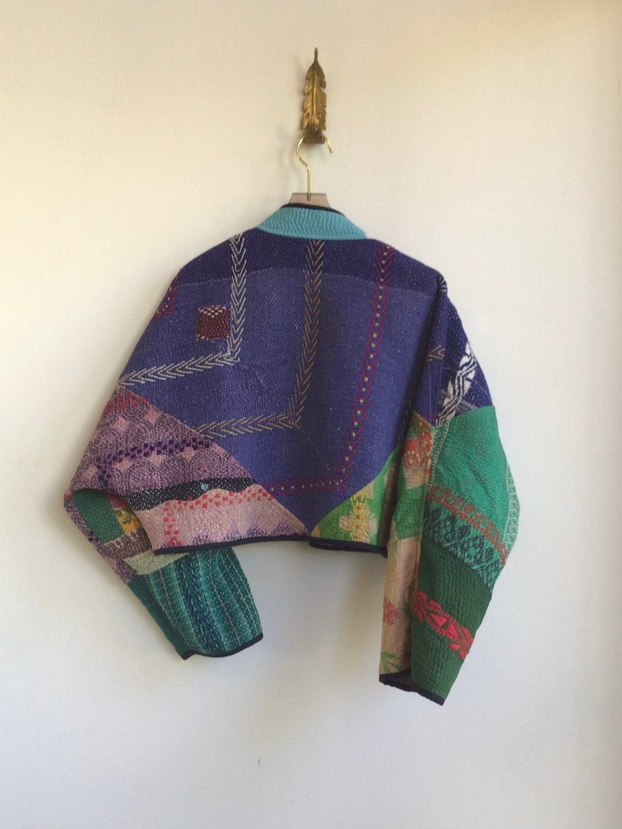 Reversible Kaira Quilted Cropped Jacket in Colors Blue, Grey, Green, Yellow, Red & Purple, Navy, Grey, Sky Blue, Forest, Pink - Made X Hudson