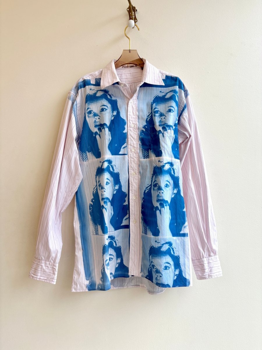 Judy Garland Pink Stripe Multi - Print Blue Cyanotype Button - Up Shirt (Reworked) - Made X Hudson