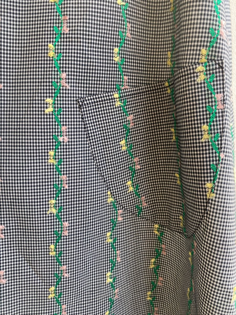 Black & White Checkered Print Chore Dress w/ Floral Embroidery - Made X Hudson