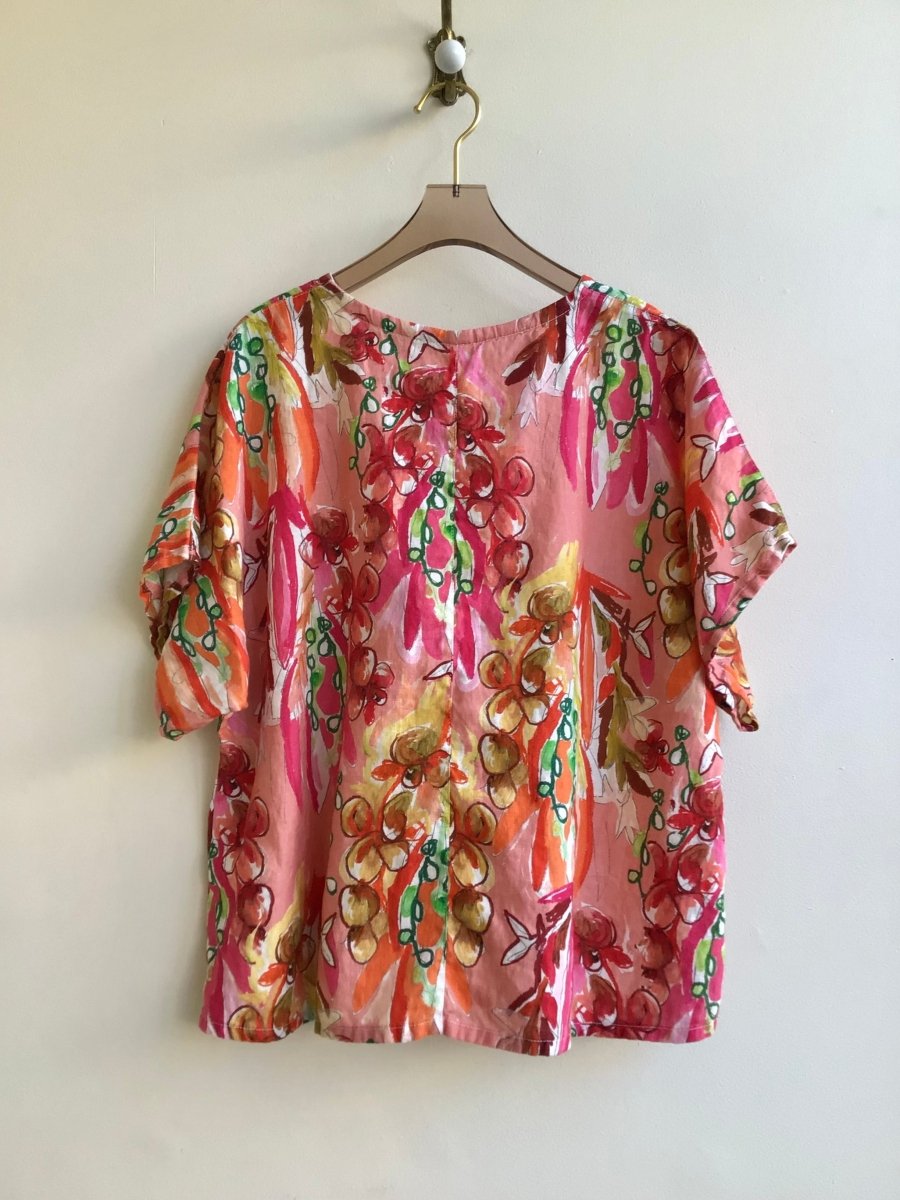 Picnic Top in Pink Abstract Linen - Made X Hudson