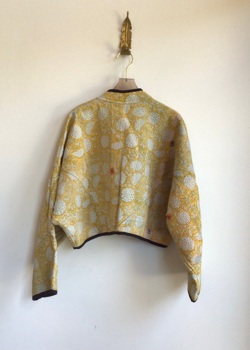 Reversible Kaira Quilted Cropped Jacket in Marigold, Sage, Cream & Blush, Mauve - Made X Hudson