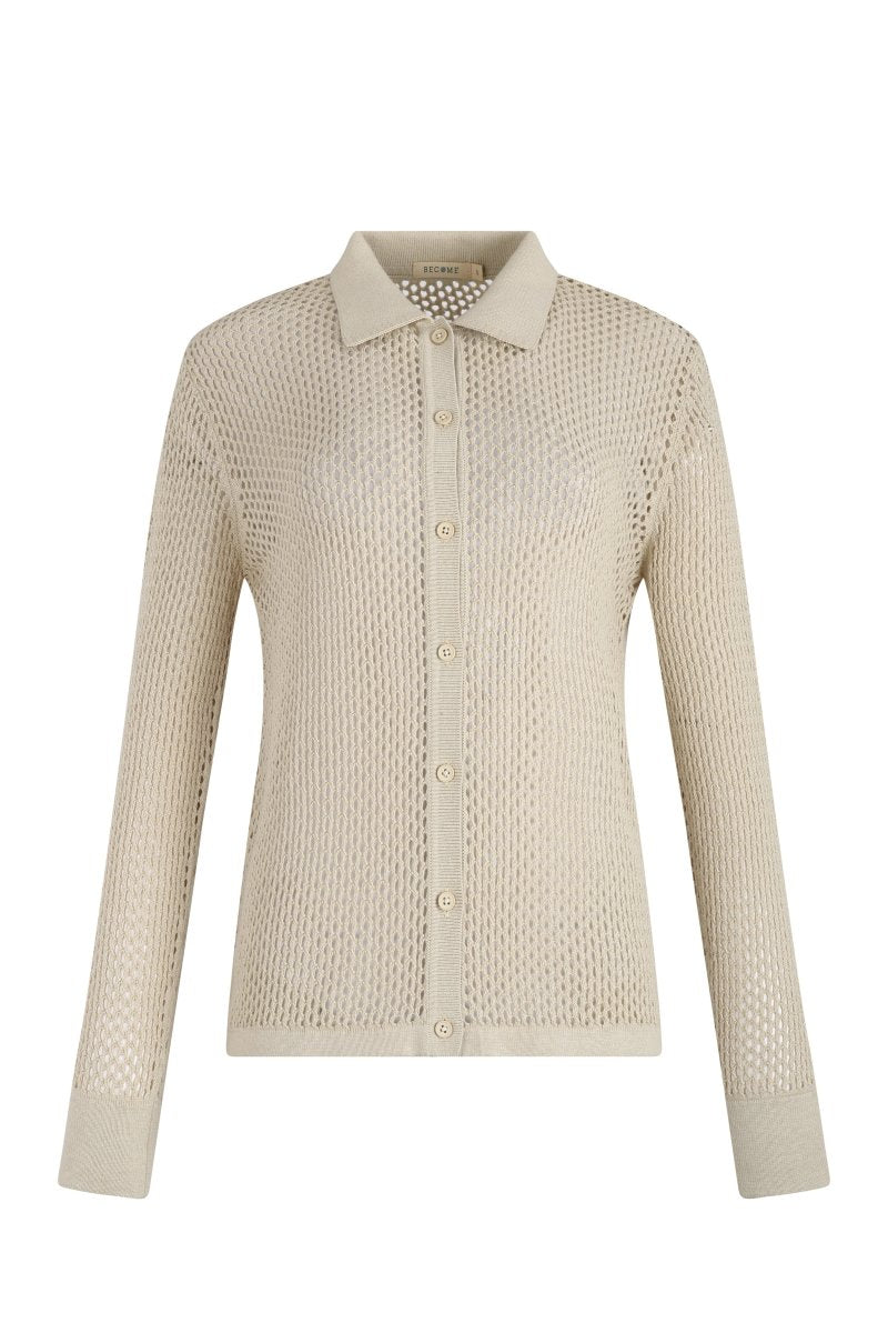 Birch Openwork Knit Button Down Top - Made X Hudson
