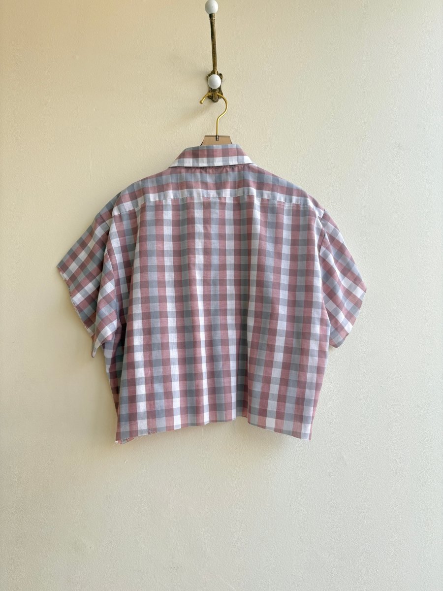Salmon Plaid Short Sleeve Annette Crop Top (Reworked) - Made X Hudson