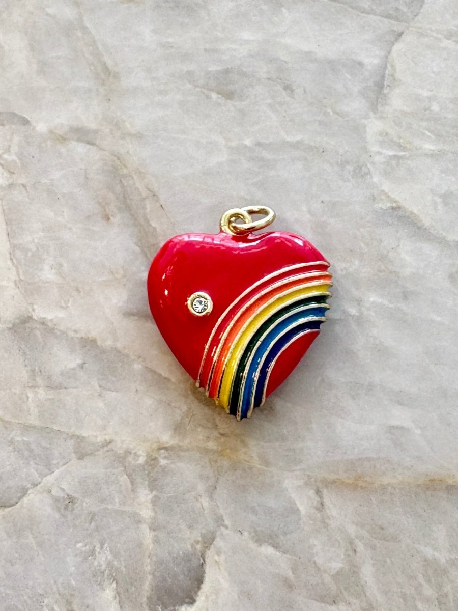 14K Gold Plated Heart Enamel Rainbow Charm - Made X Hudson