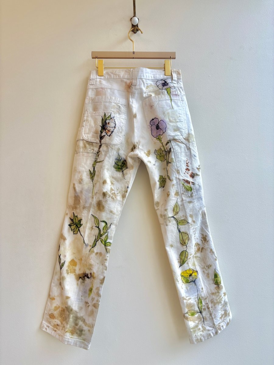 "Viola" Eco Printed Floral Painter Pants | Hand Painted (Reworked) - Made X Hudson