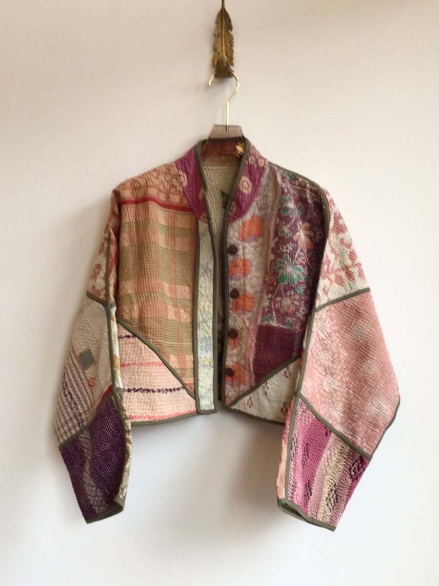 Reversible Kaira Quilted Cropped Jacket in Colors Mauve, Yellow, Teal, Tan, Orange & Soft Pink, Purple, Tan - Made X Hudson