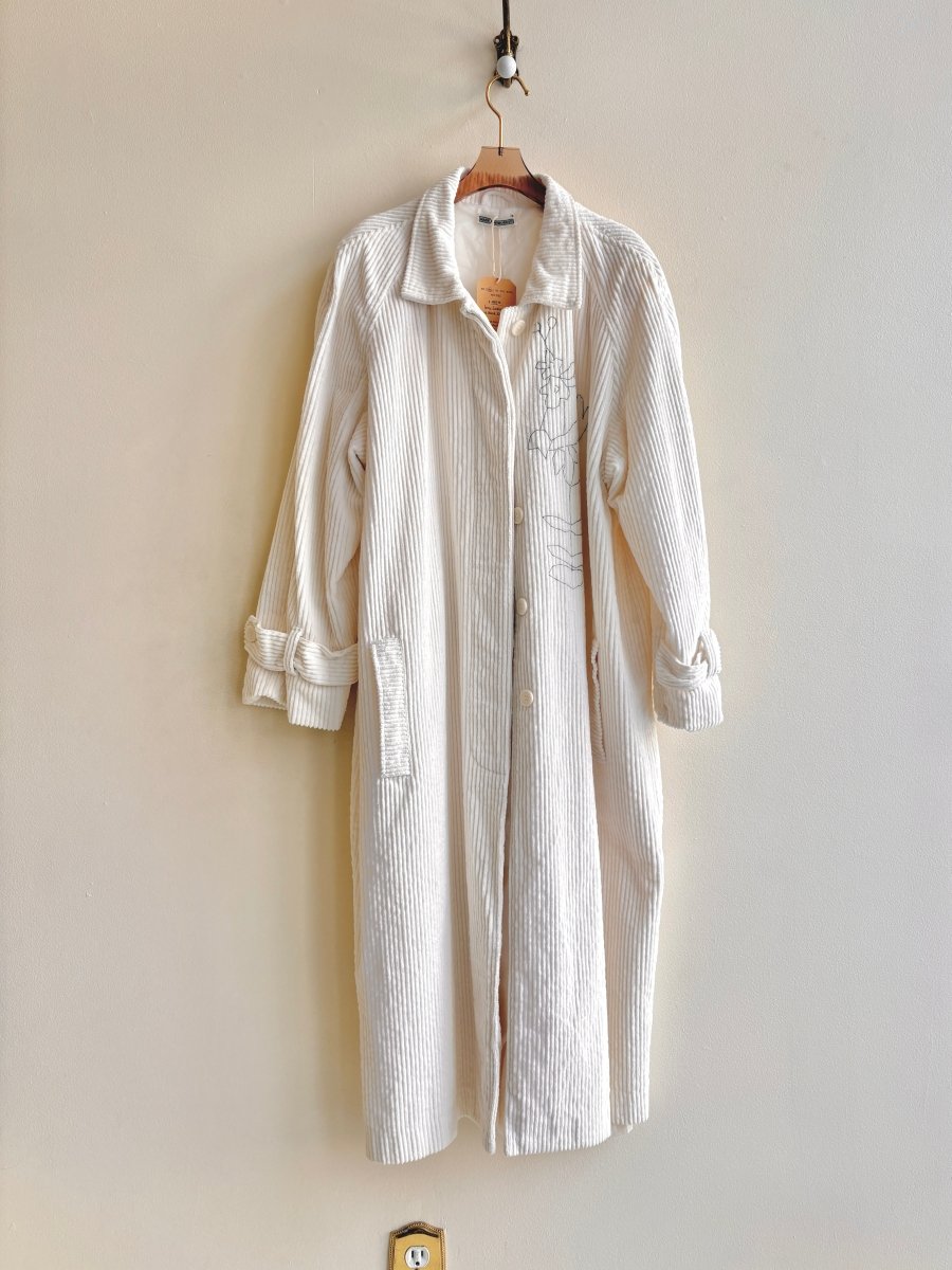 Ivory Corduroy Duster w/ Hand Embroidery (Reworked) - Made X Hudson