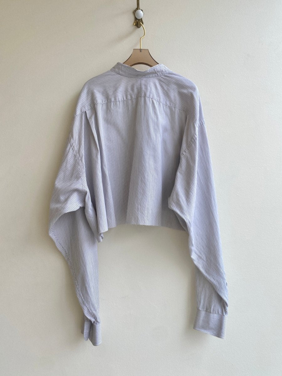 Annette Crop Blue & Brown Pinstripe Top (Reworked) - Made X Hudson