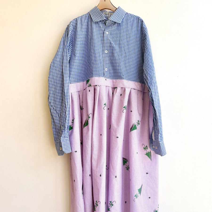 Empire Shirtwaist Dress in Blue Gingham & Retro Umbrella Gingham (Reworked) - Made X Hudson